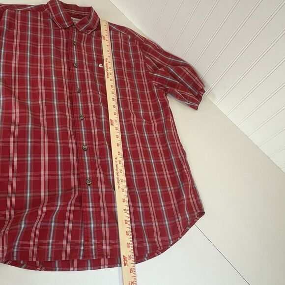 Carhartt Relaxed Fit Button Down Short Sleeve Shirt Mens Size L Plaid Red Blue - Picture 8 of 9